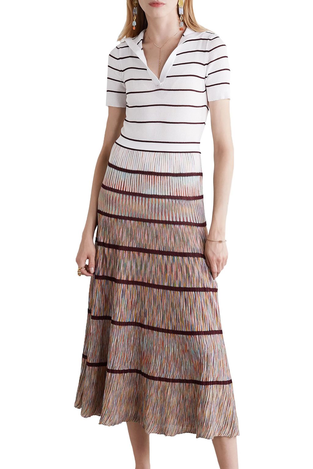 MISSONI Striped crochet-knit cotton midi dress