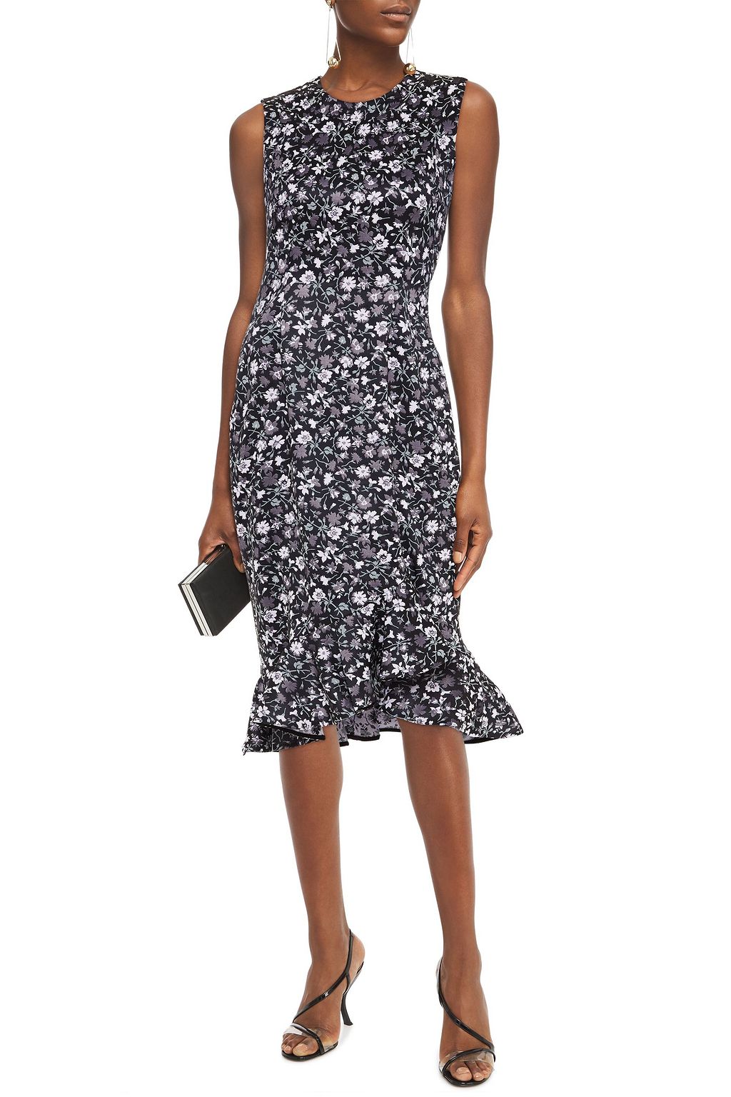 ERDEM Louisa fluted floral-jacquard midi dress