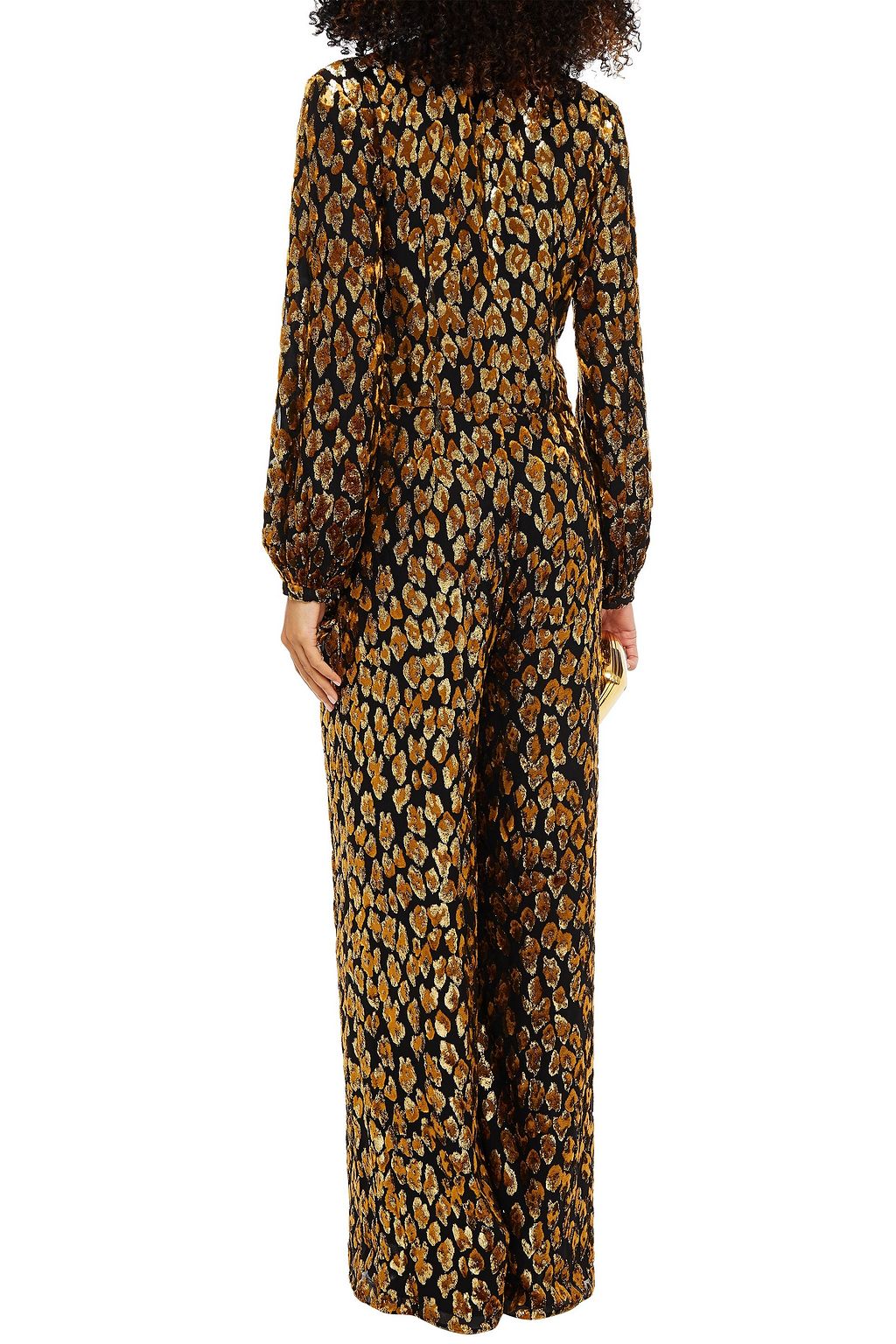 VALENTINO GARAVANI Leopard-print metallic fil coupé silk jumpsuit