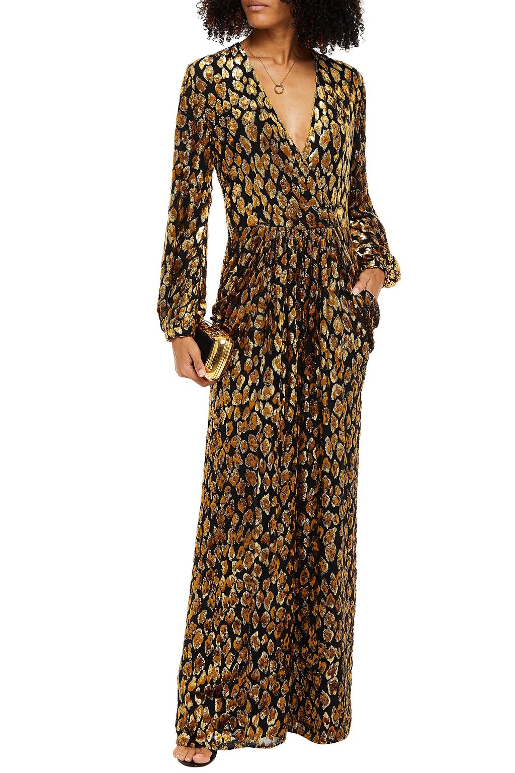 VALENTINO GARAVANI Leopard-print metallic fil coupé silk jumpsuit