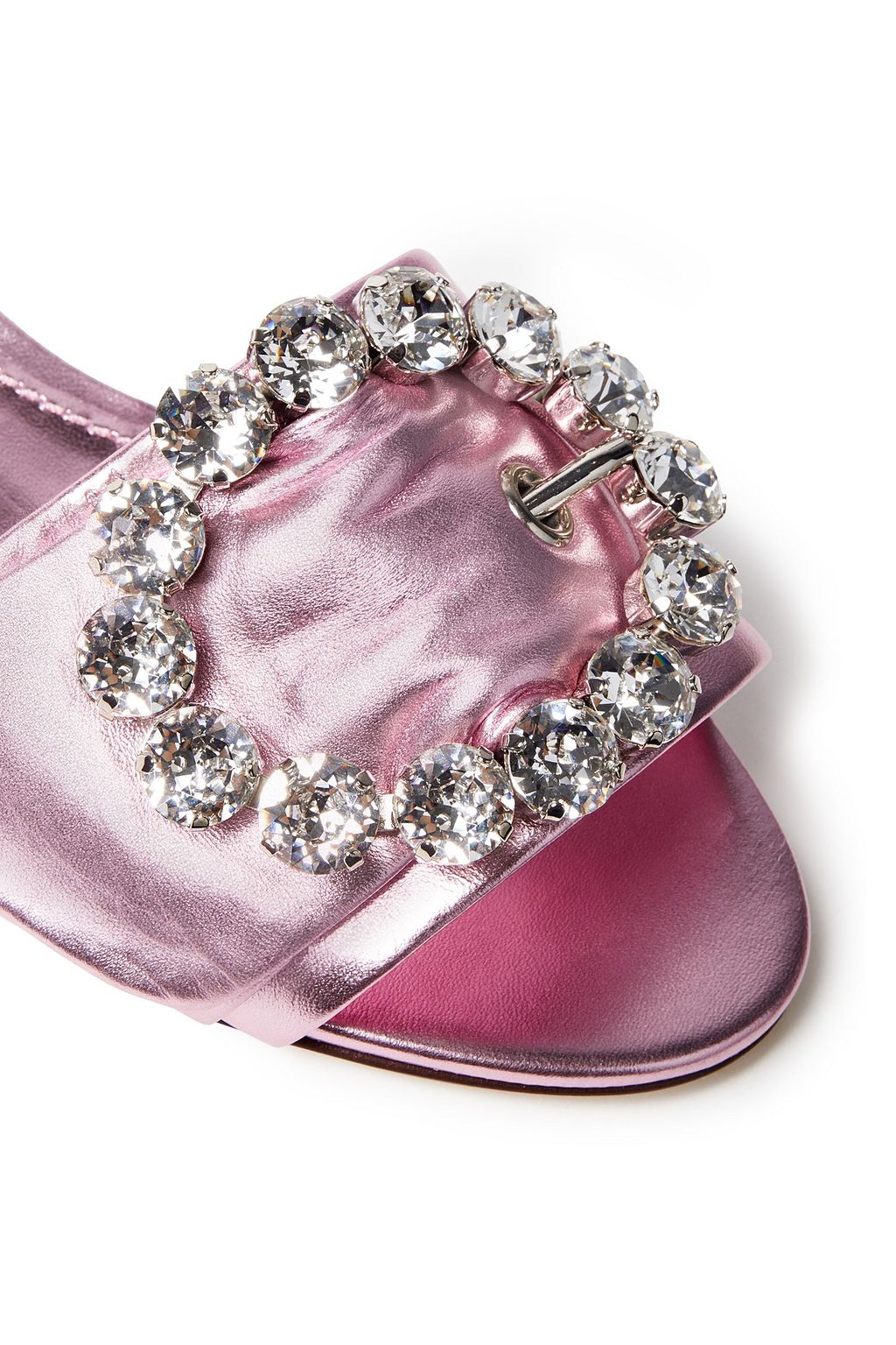 DOLCE&GABBANA Crystal-embellished metallic leather slides