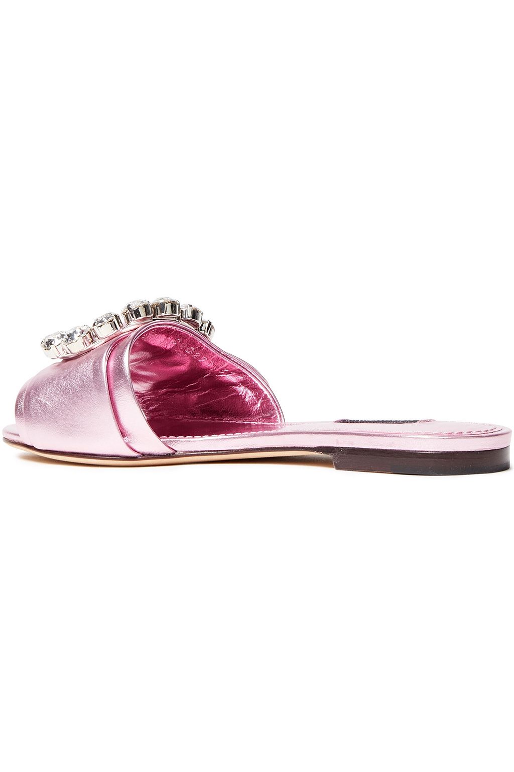 DOLCE&GABBANA Crystal-embellished metallic leather slides