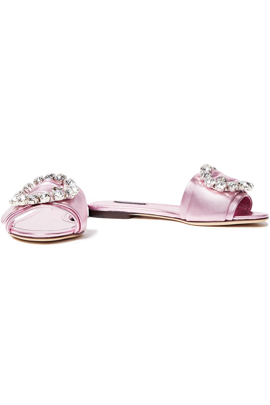 DOLCE&GABBANA Crystal-embellished metallic leather slides