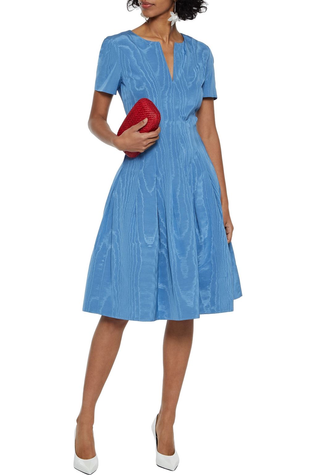 OSCAR DE LA RENTA Flared cotton-blend moire dress