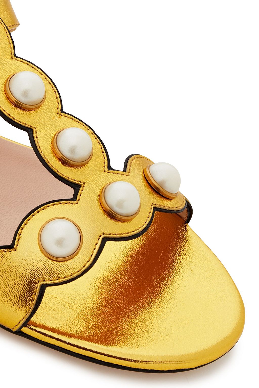 GUCCI Willow faux pearl-embellished metallic leather sandals