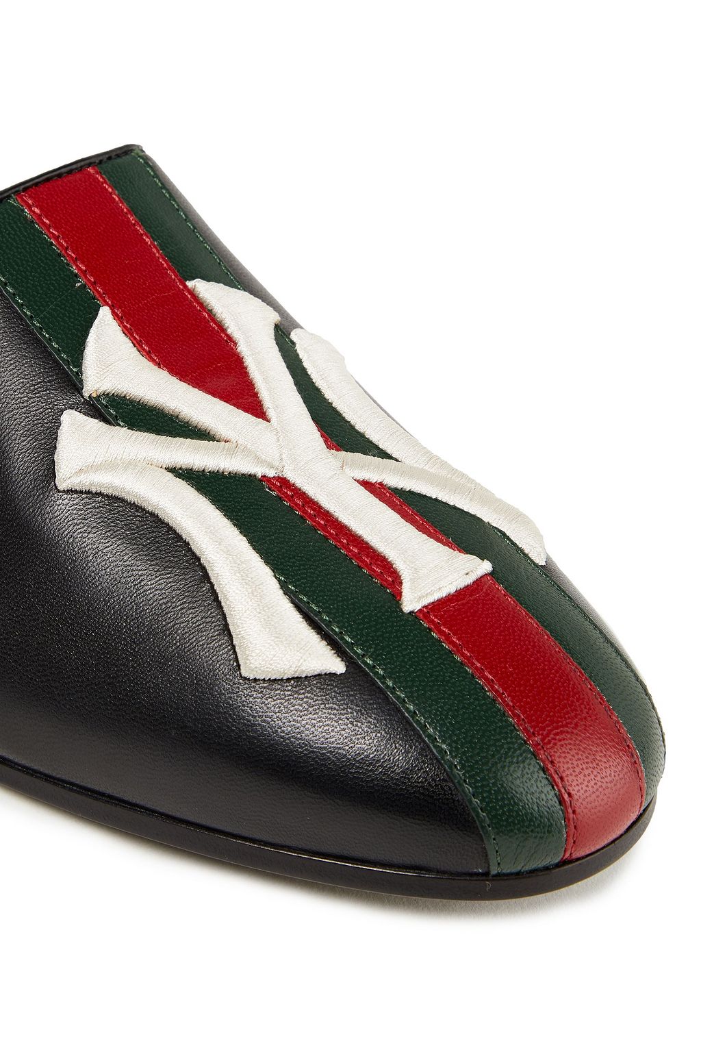GUCCI + New York Yankees embroidered striped leather slippers