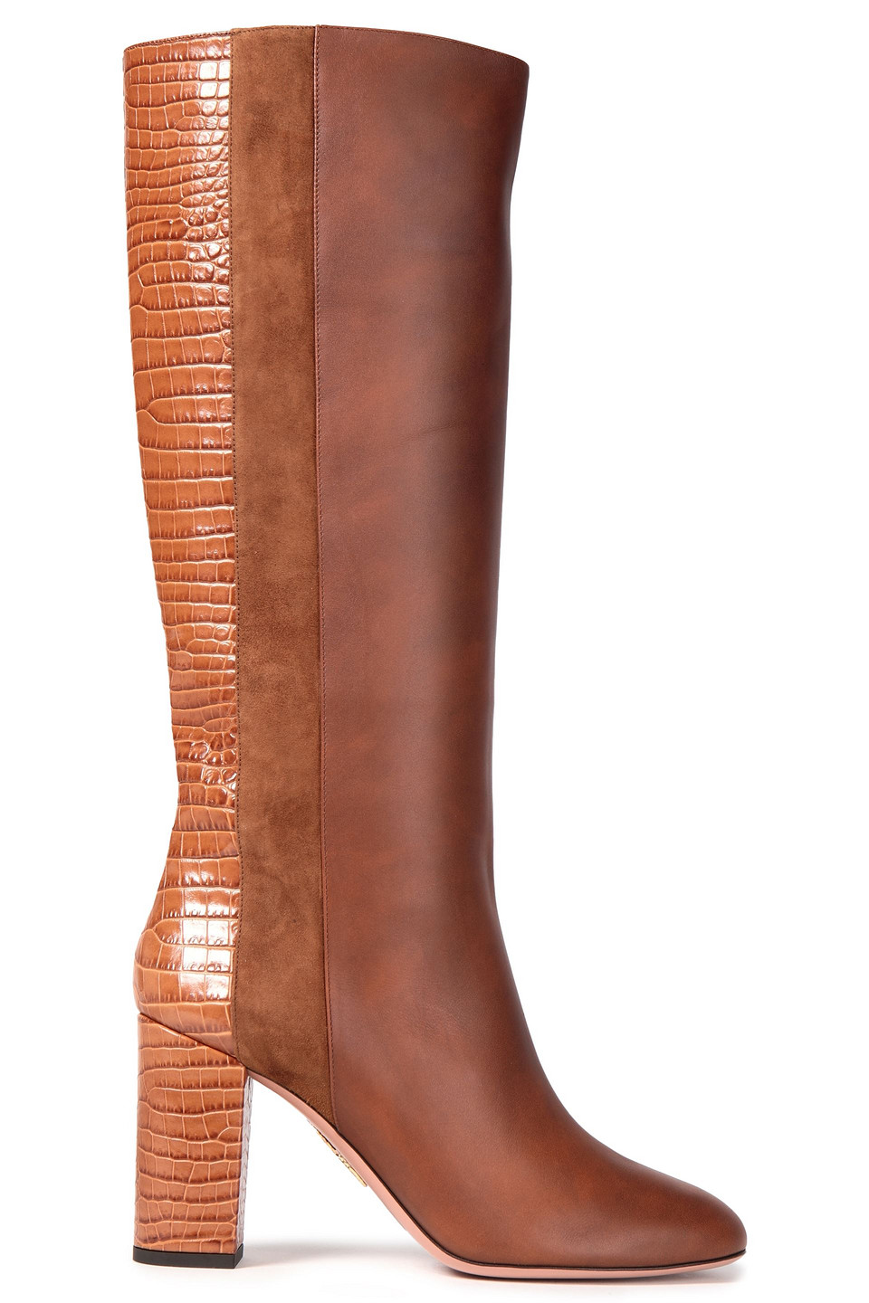 Aquazzura Woman Eaton 85 Suede Croc-effect And Smooth Leather Knee Boots Brown Size 39.5