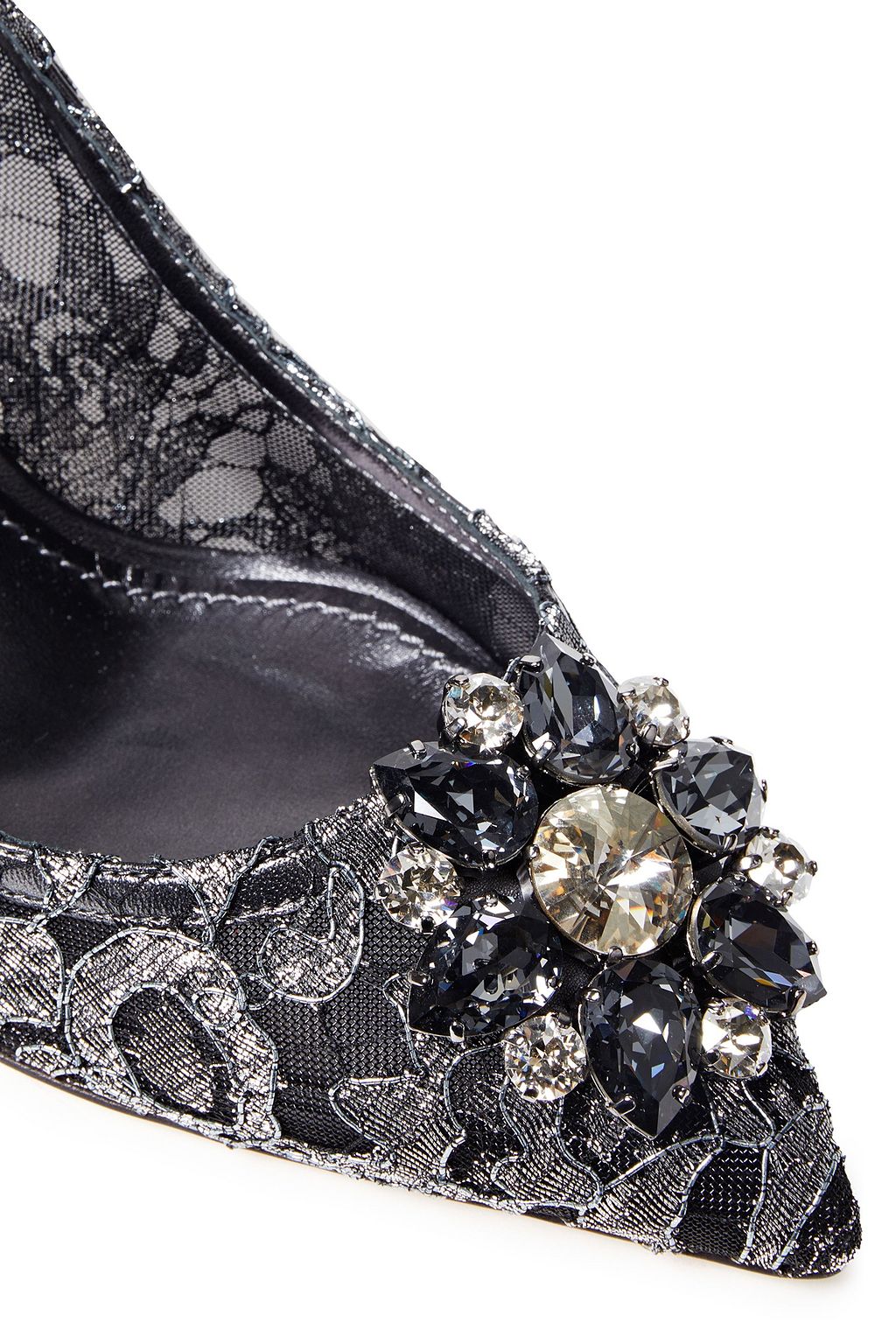 DOLCE&GABBANA Bellucci Swarovski crystal-embellished metallic corded lace pumps