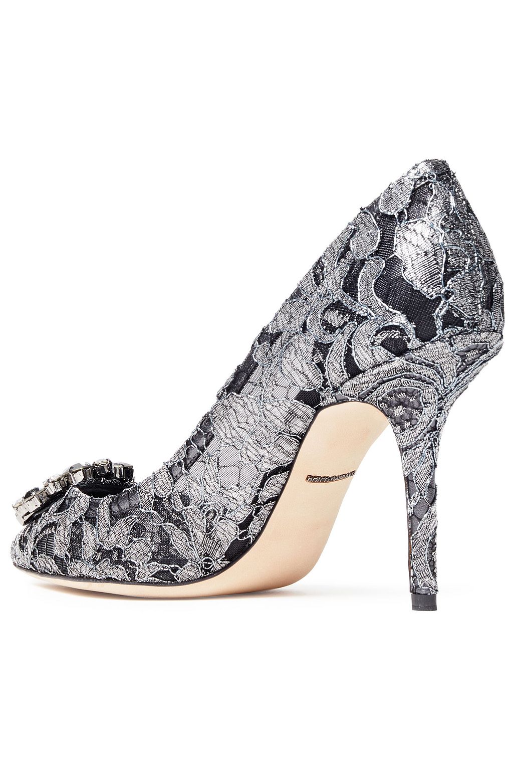 DOLCE&GABBANA Bellucci Swarovski crystal-embellished metallic corded lace pumps