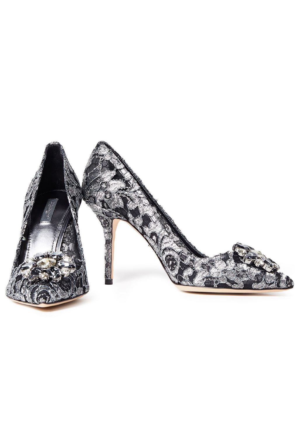 DOLCE&GABBANA Bellucci Swarovski crystal-embellished metallic corded lace pumps