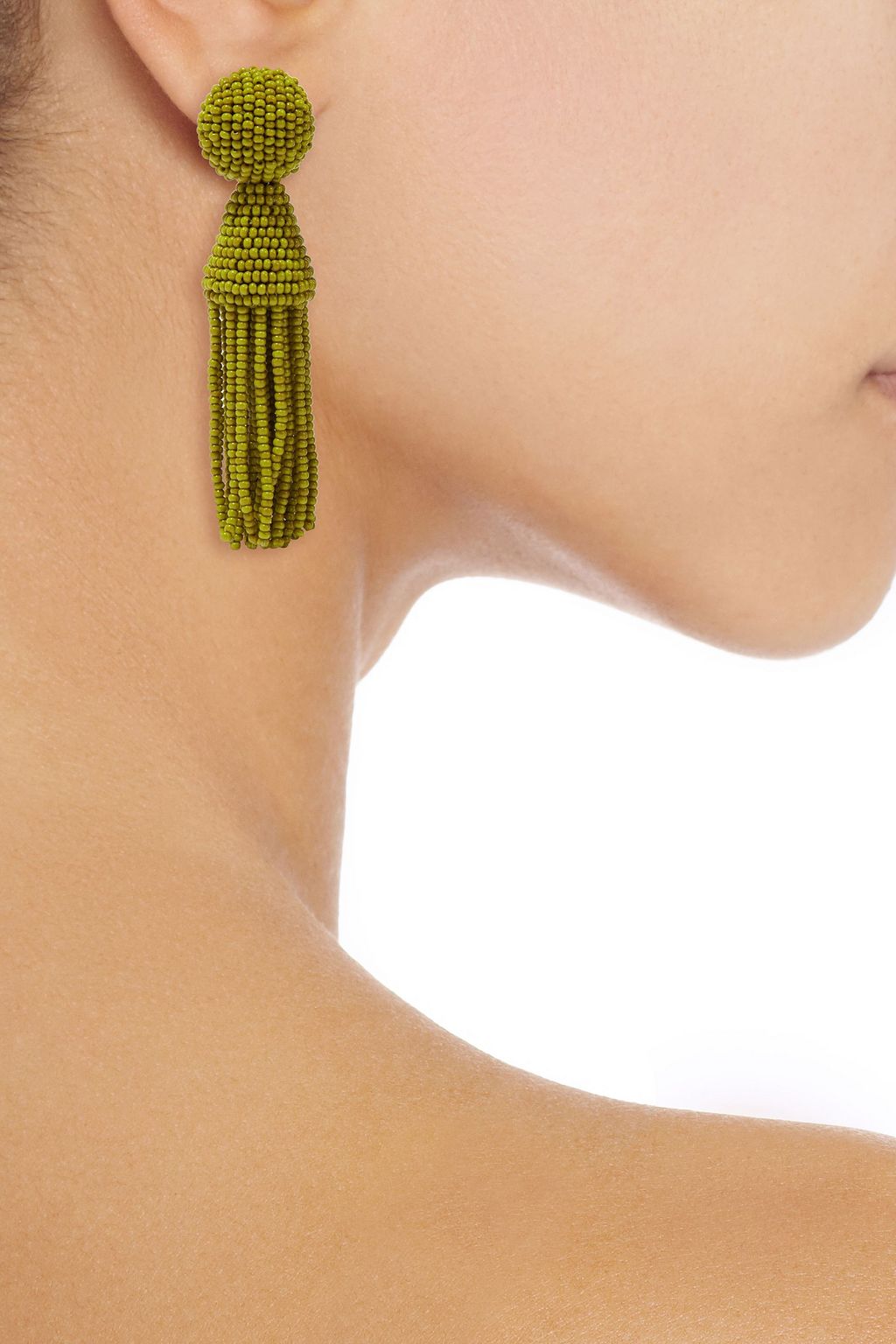 OSCAR DE LA RENTA Gold-tone beaded tassel clip earrings