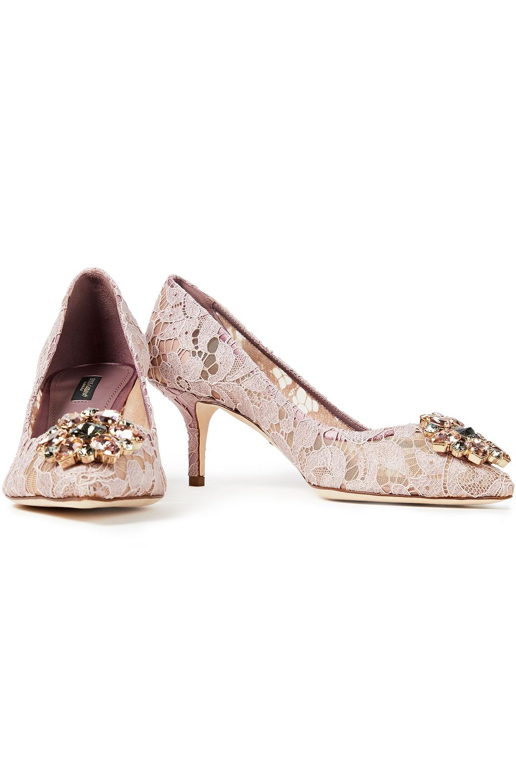 DOLCE&GABBANA Crystal-embellished corded lace pumps