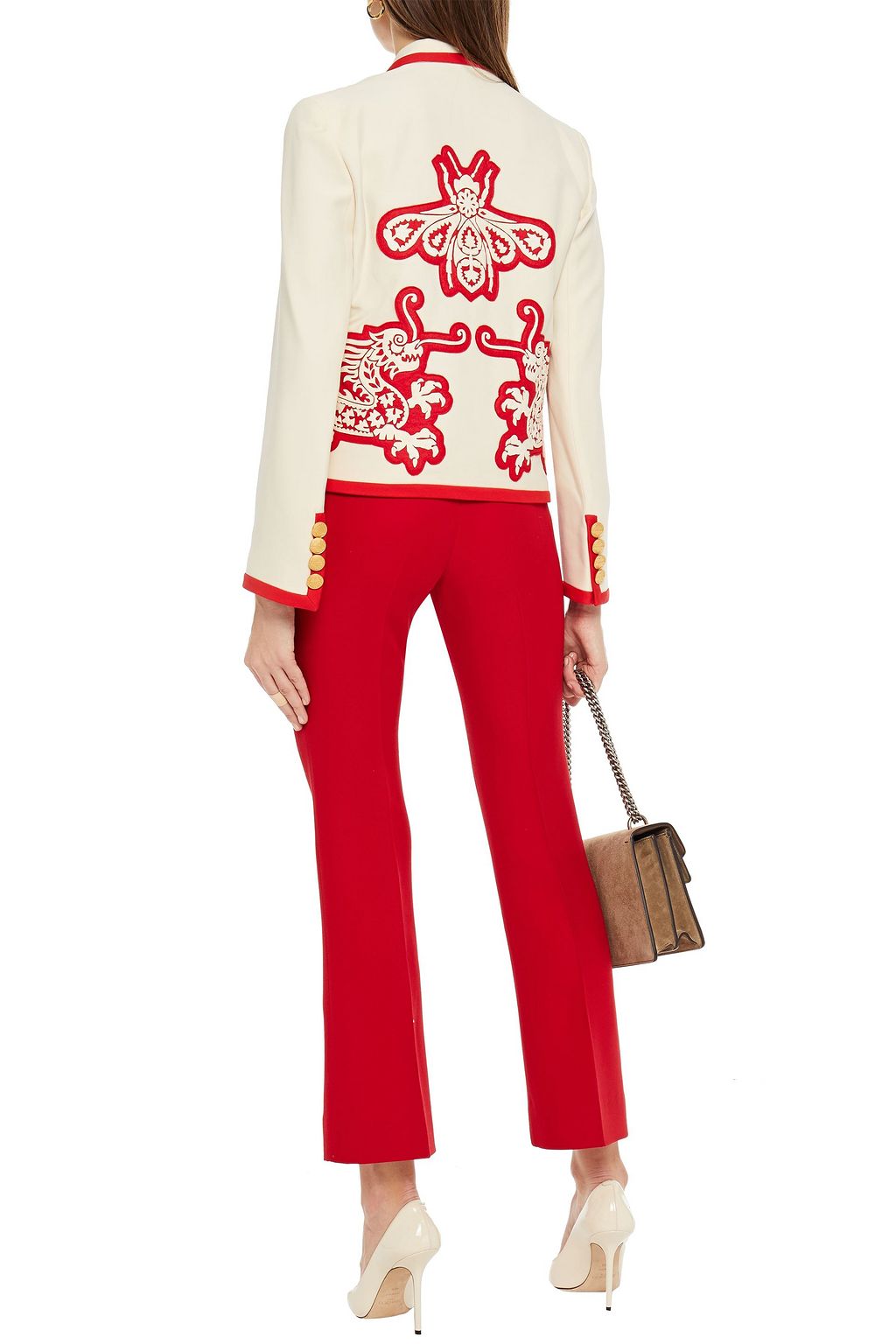GUCCI Appliquéd wool and silk-blend crepe blazer