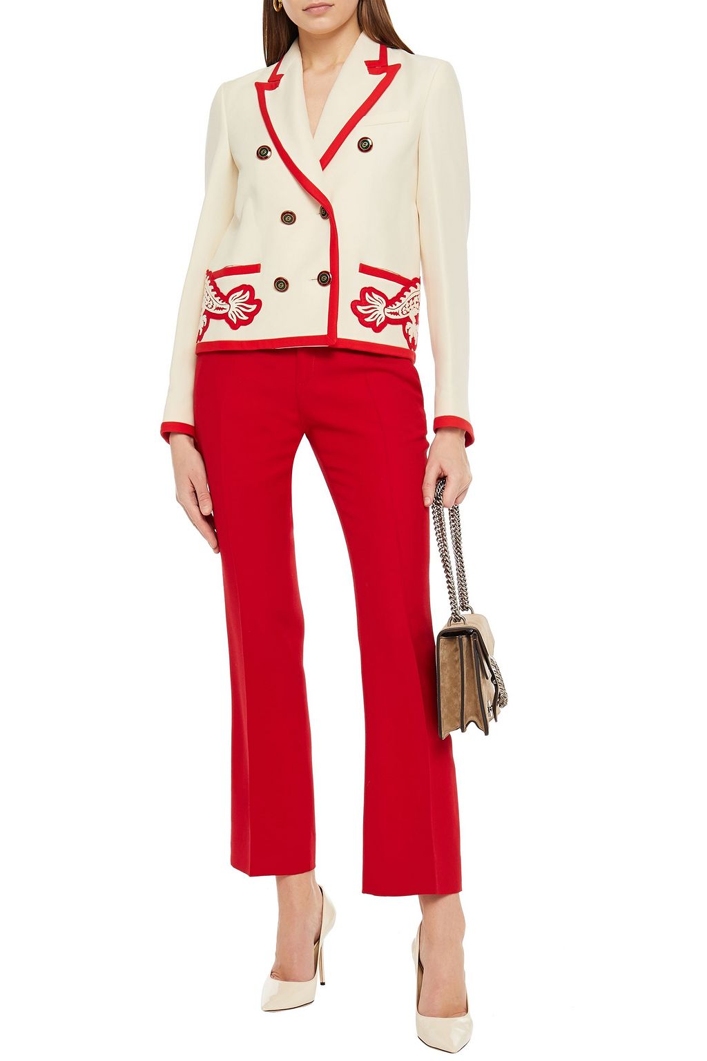 GUCCI Appliquéd wool and silk-blend crepe blazer