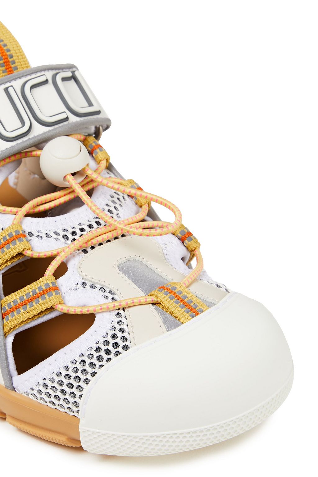 GUCCI Logo-embellished color-block leather and mesh sandals