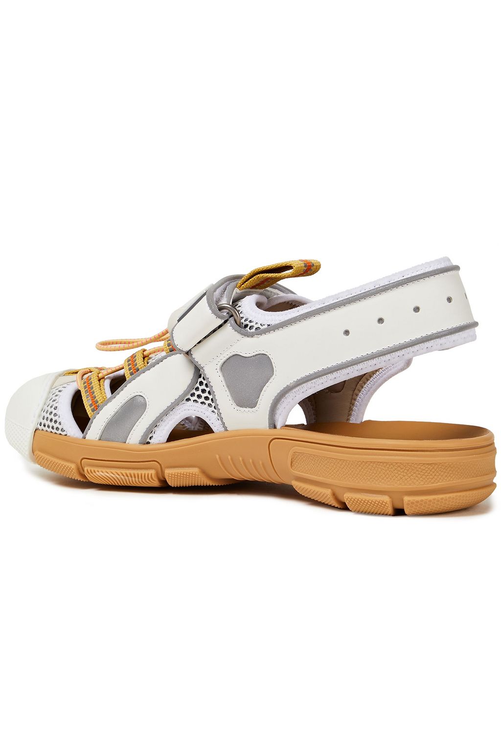GUCCI Logo-embellished color-block leather and mesh sandals