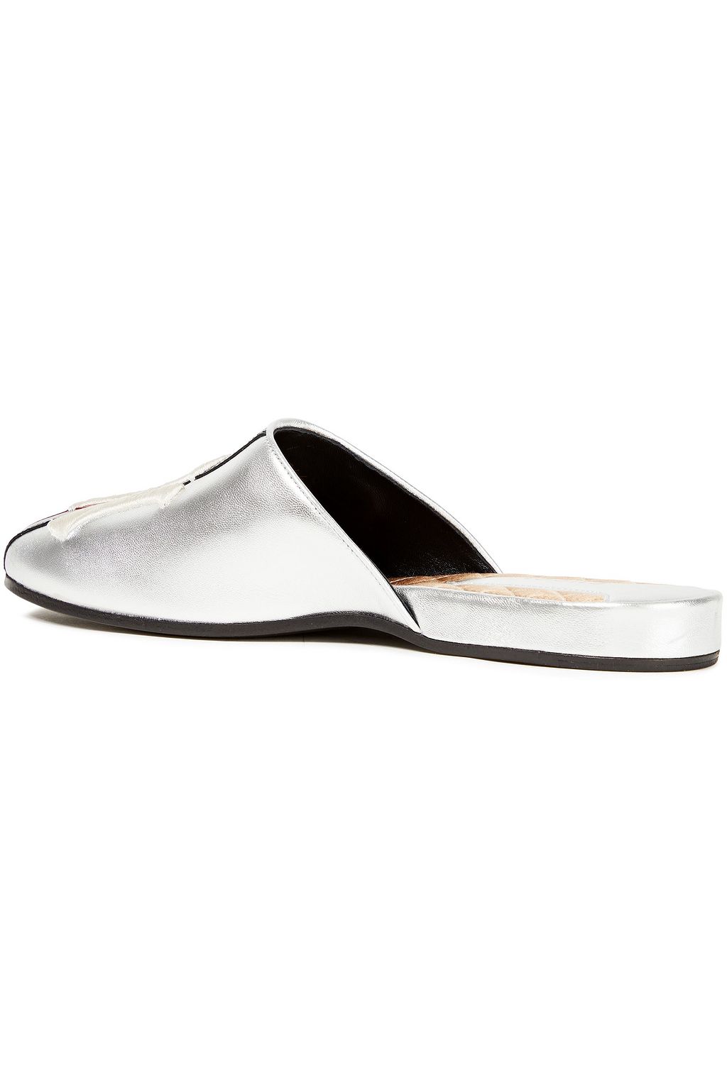 GUCCI + New York Yankees embroidered metallic leather slippers