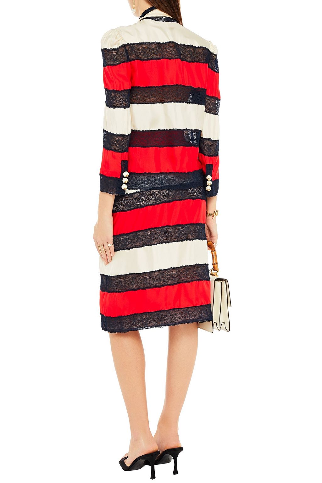 GUCCI Lace-paneled silk-twill skirt