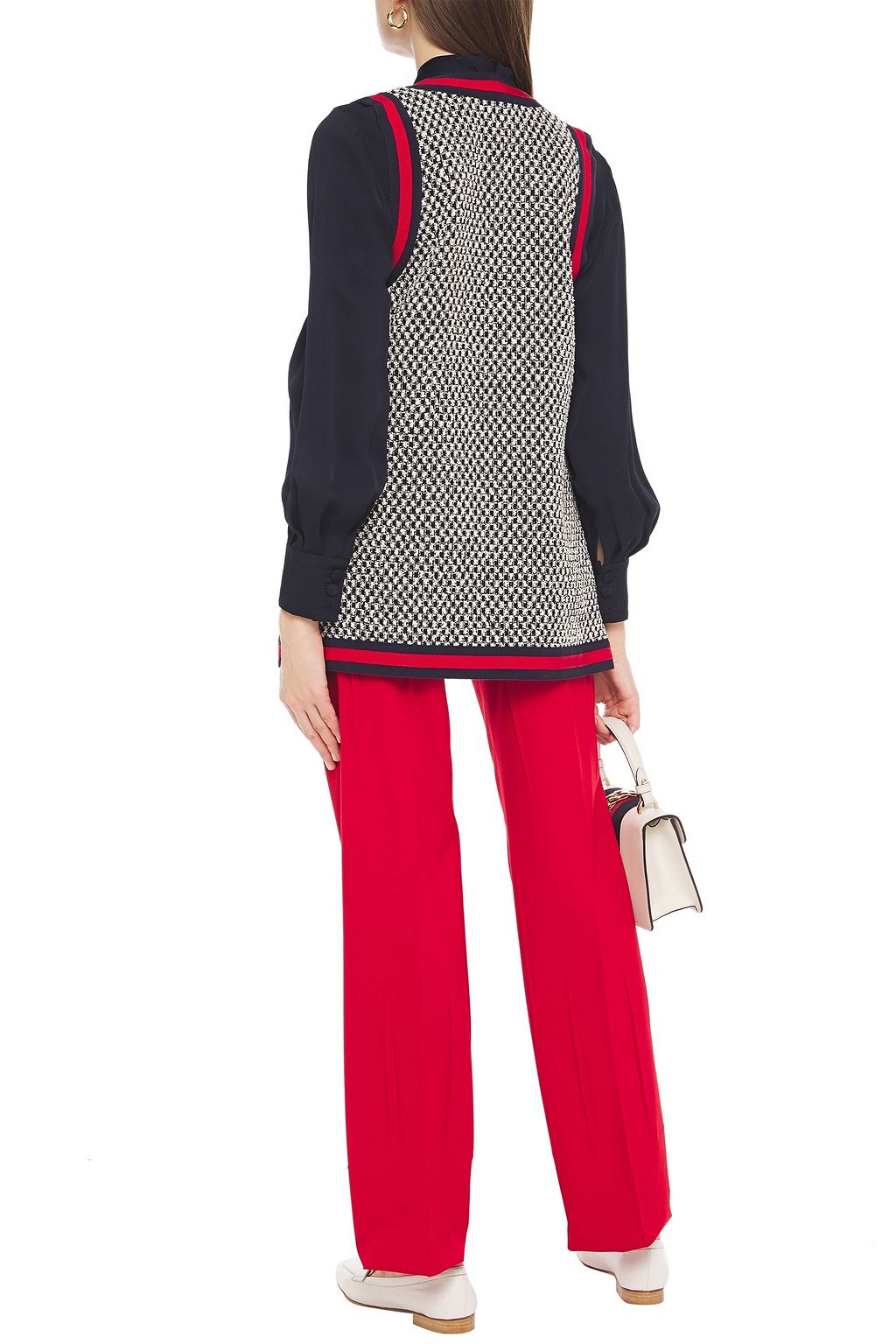 GUCCI Grosgrain-trimmed cotton-blend tweed vest