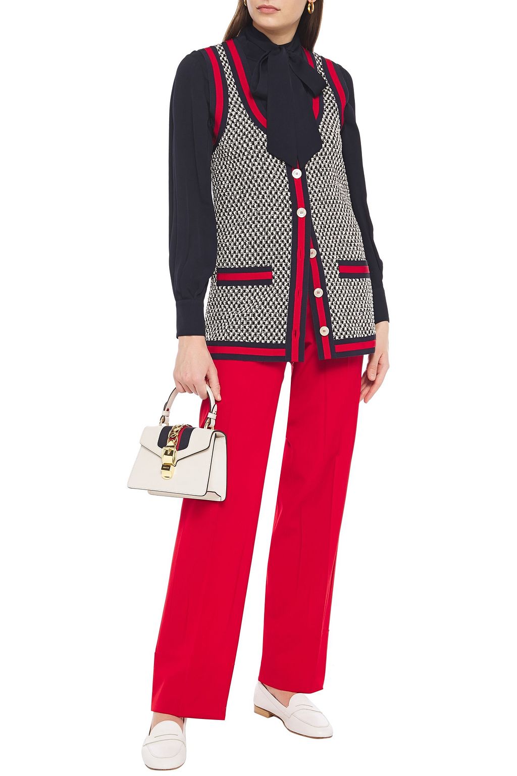 GUCCI Grosgrain-trimmed cotton-blend tweed vest