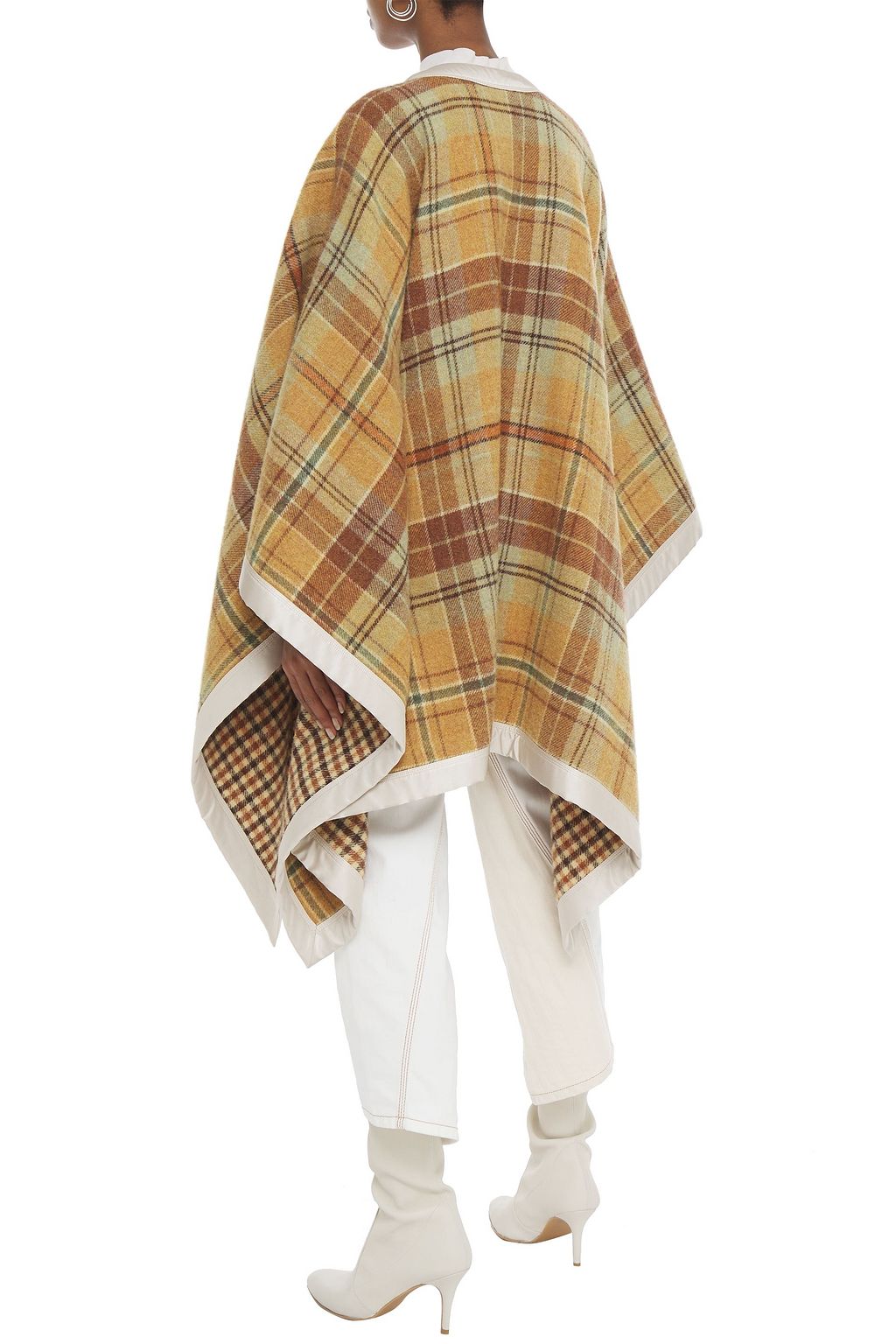 LANVIN Kariertes Cape aus Wolle mit Leder- und Satinbesatz