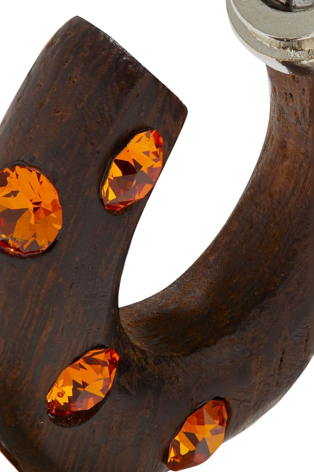 OSCAR DE LA RENTA Silver-tone, wood and crystal hoop earrings
