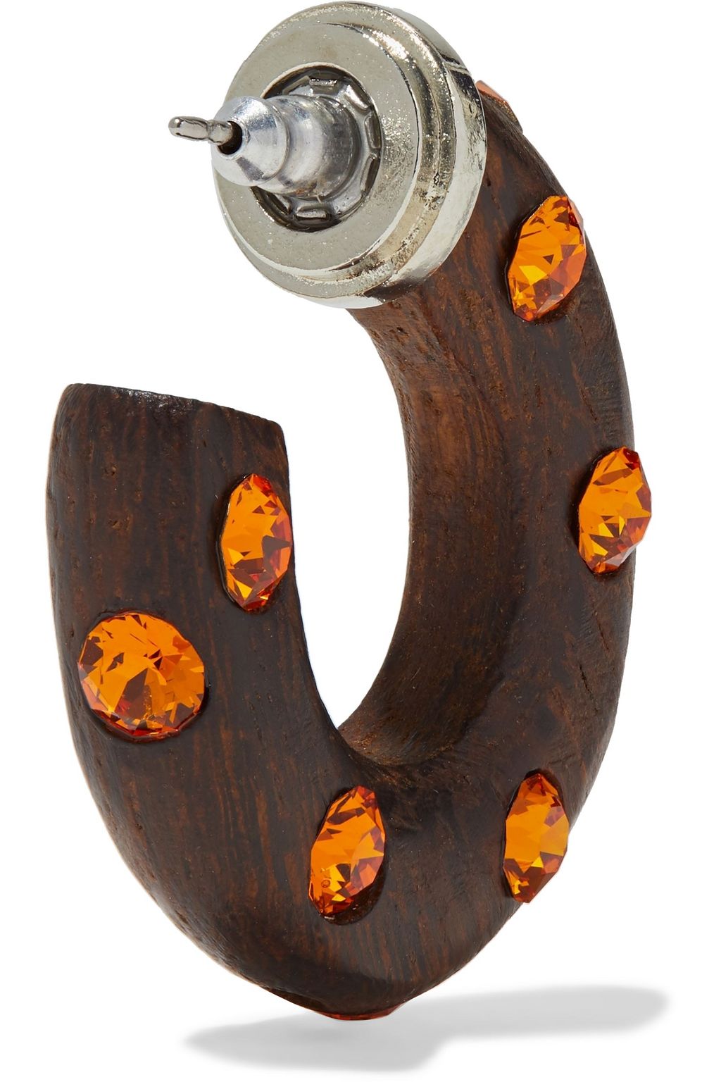 OSCAR DE LA RENTA Silver-tone, wood and crystal hoop earrings