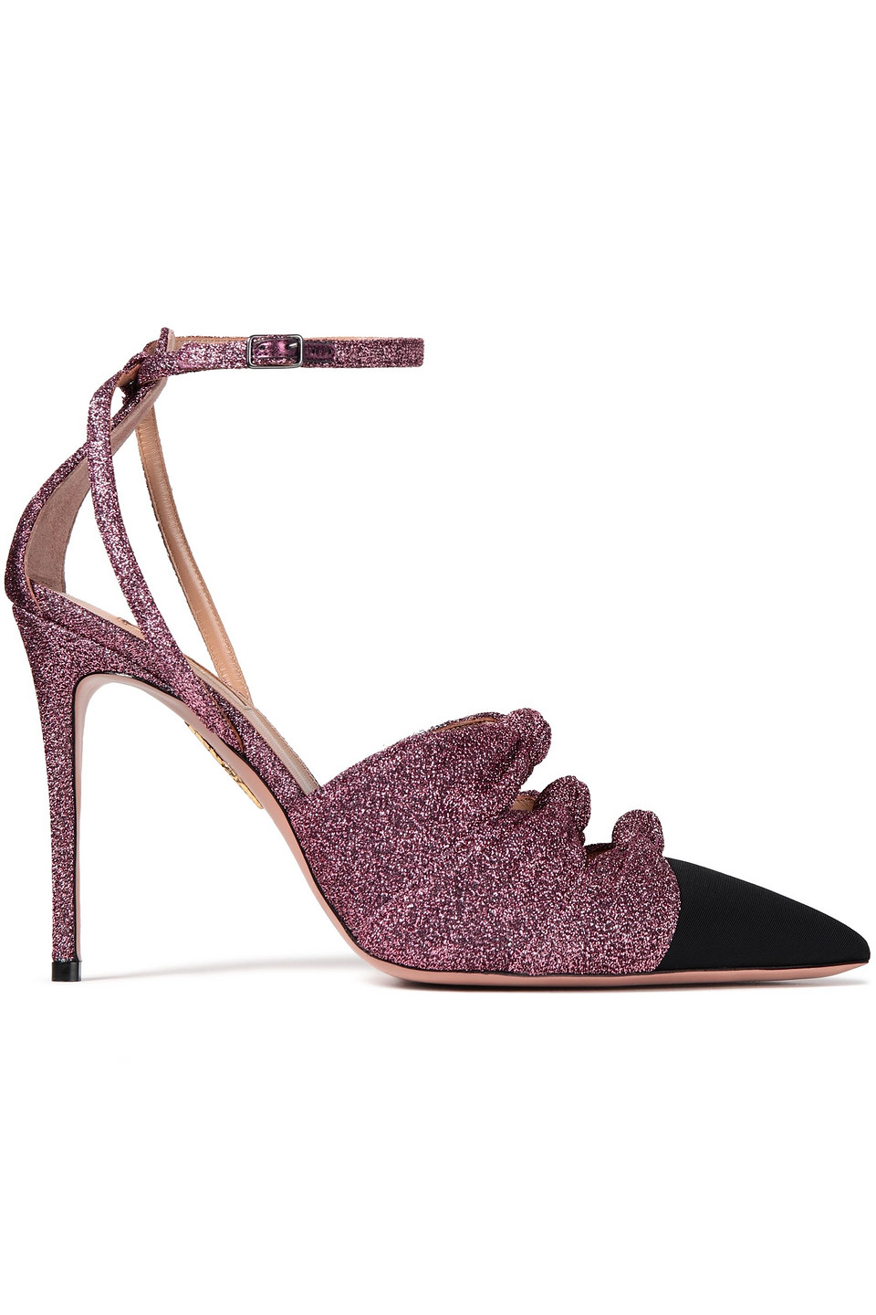 Aquazzura Woman Mondaine 105 Faille-trimmed Knotted Lamé Pumps Pink Size 36.5