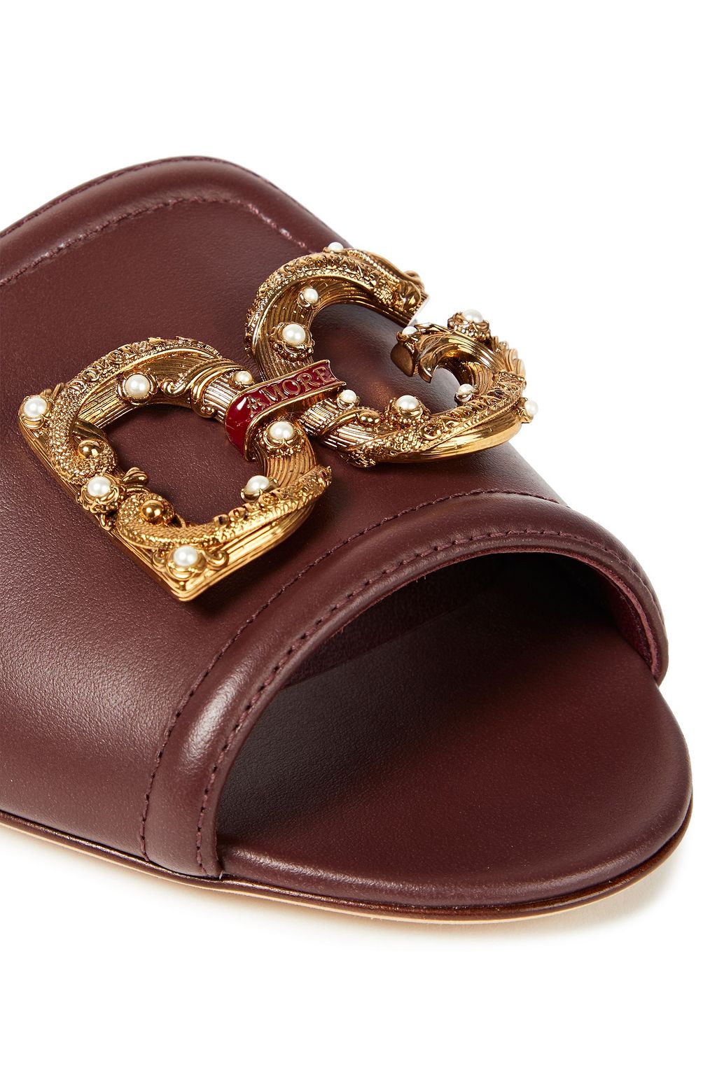 DOLCE&GABBANA Bianca logo-embellished leather slides