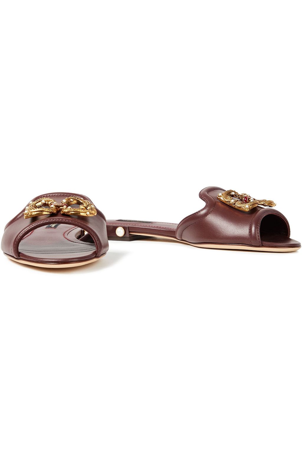 DOLCE&GABBANA Bianca logo-embellished leather slides