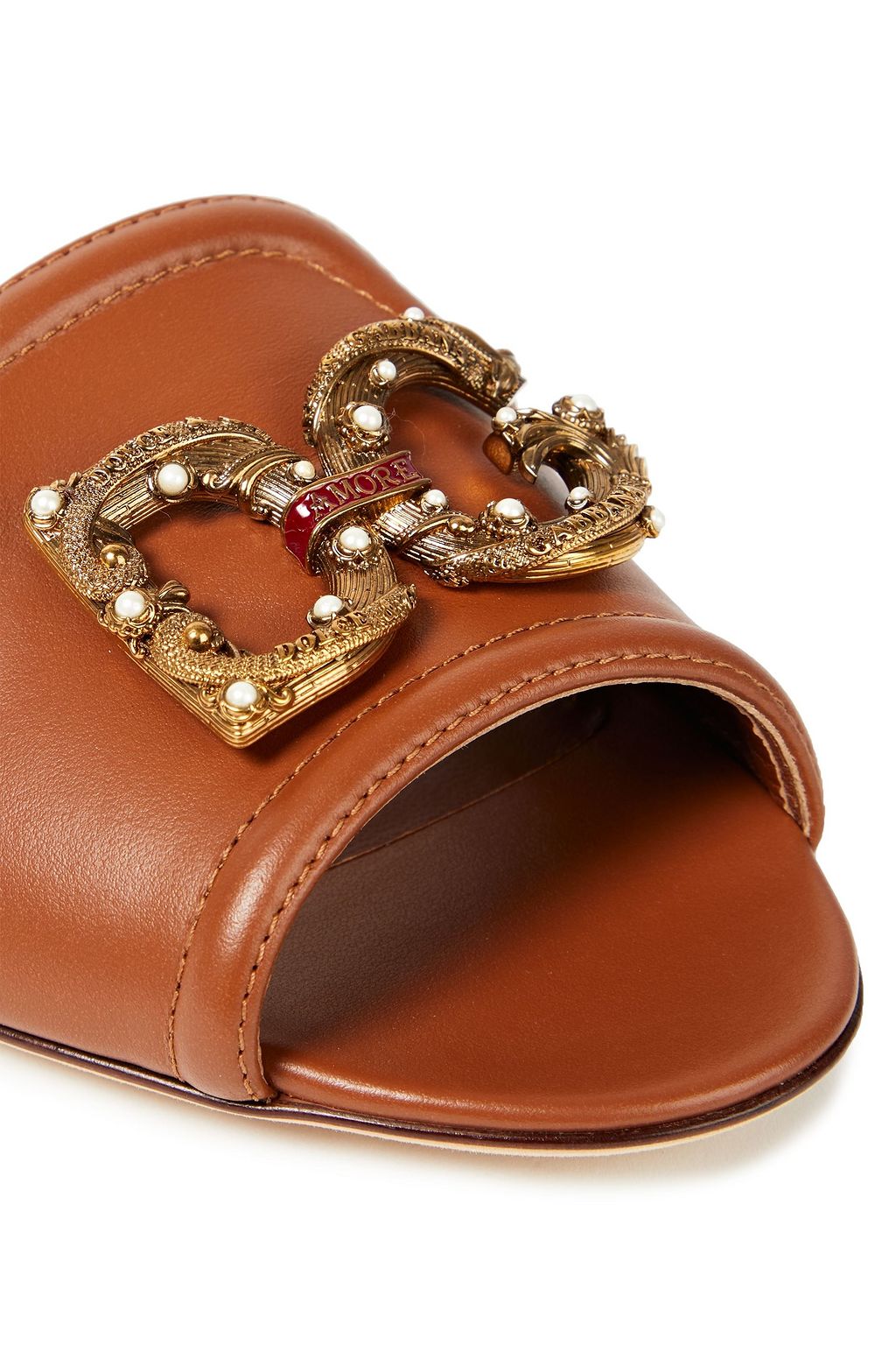 DOLCE&GABBANA Bianca logo-embellished leather slides