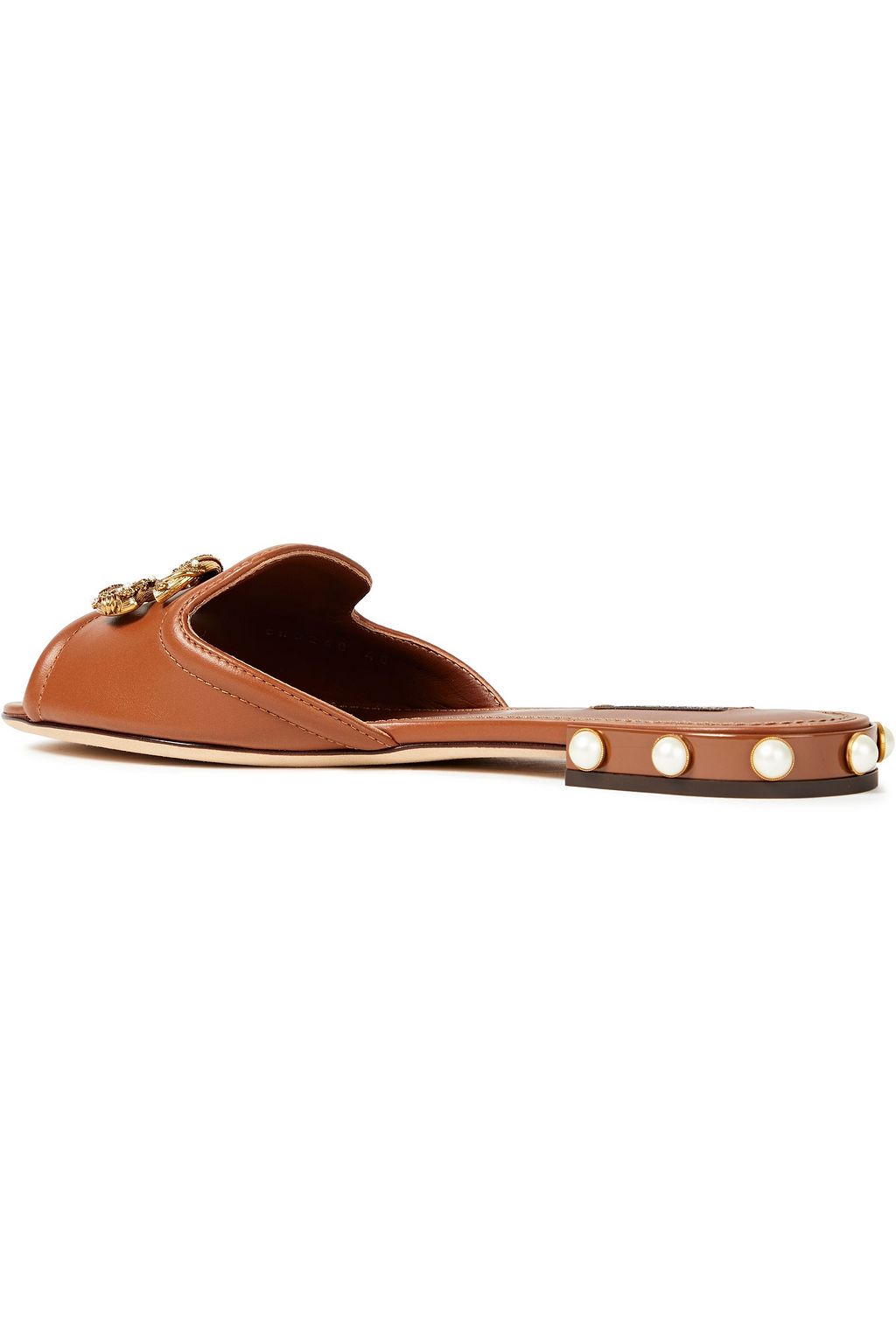 DOLCE&GABBANA Bianca logo-embellished leather slides