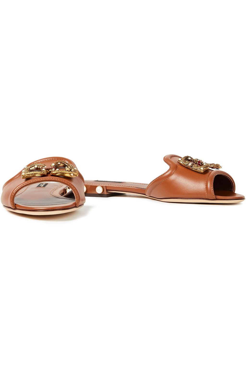 DOLCE&GABBANA Bianca logo-embellished leather slides