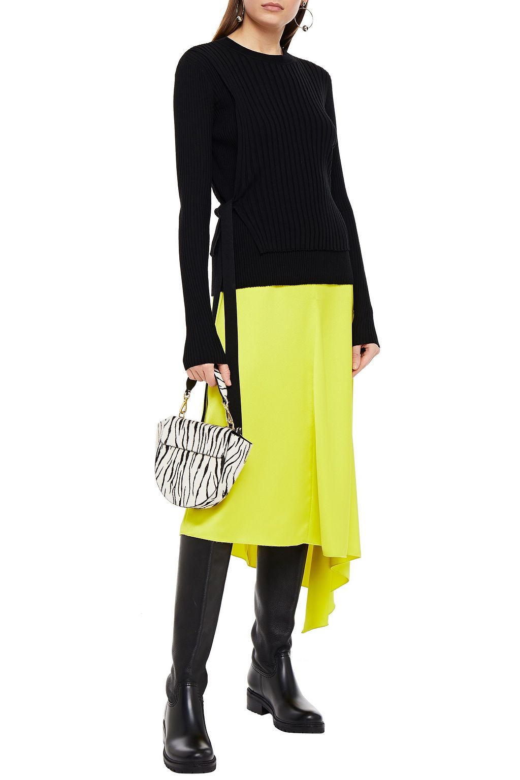 HELMUT LANG Lace-up ribbed merino wool-blend sweater