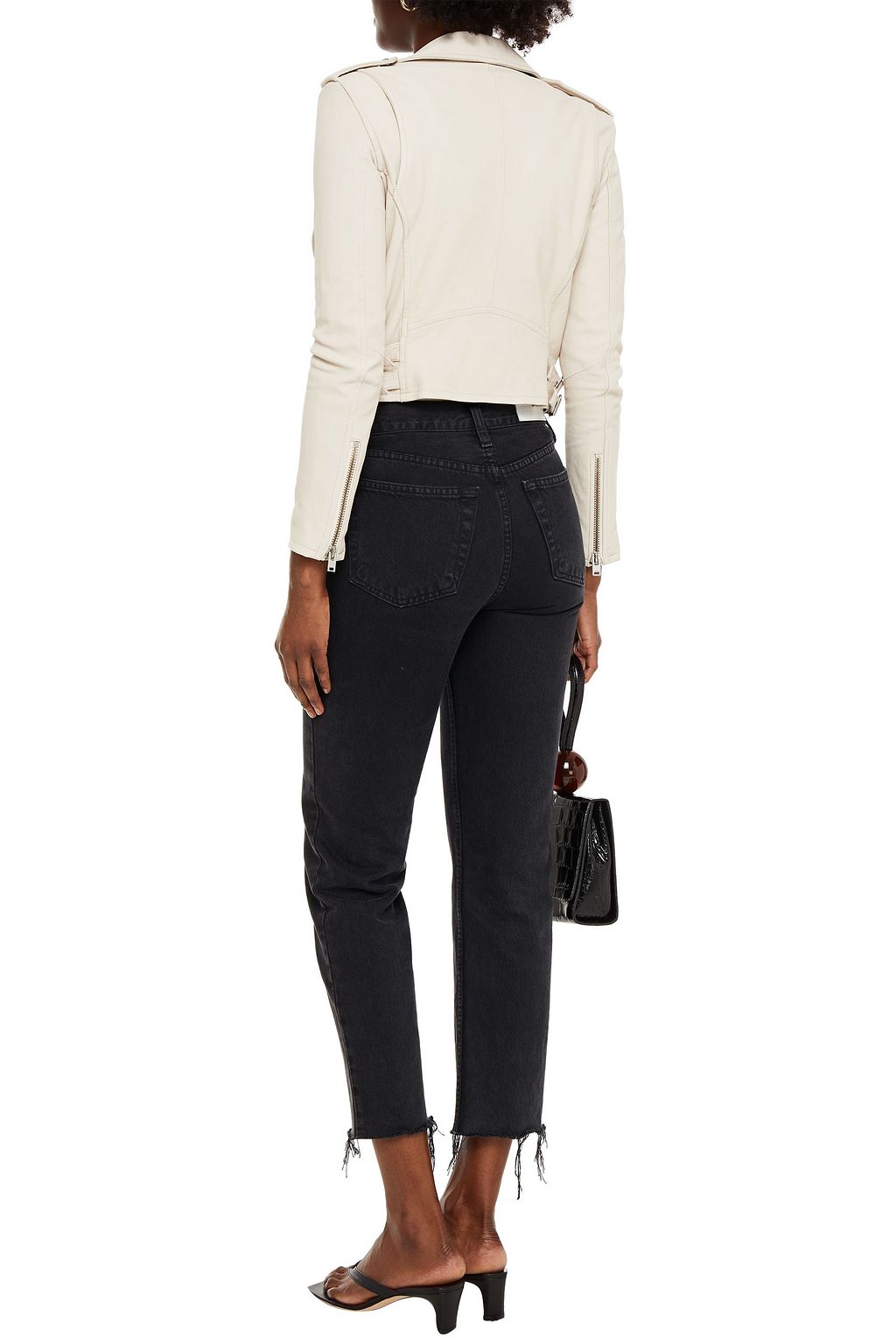 IRO Ashville cropped washed-leather biker jacket