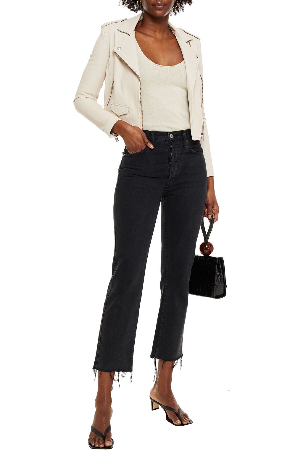IRO Ashville cropped washed-leather biker jacket