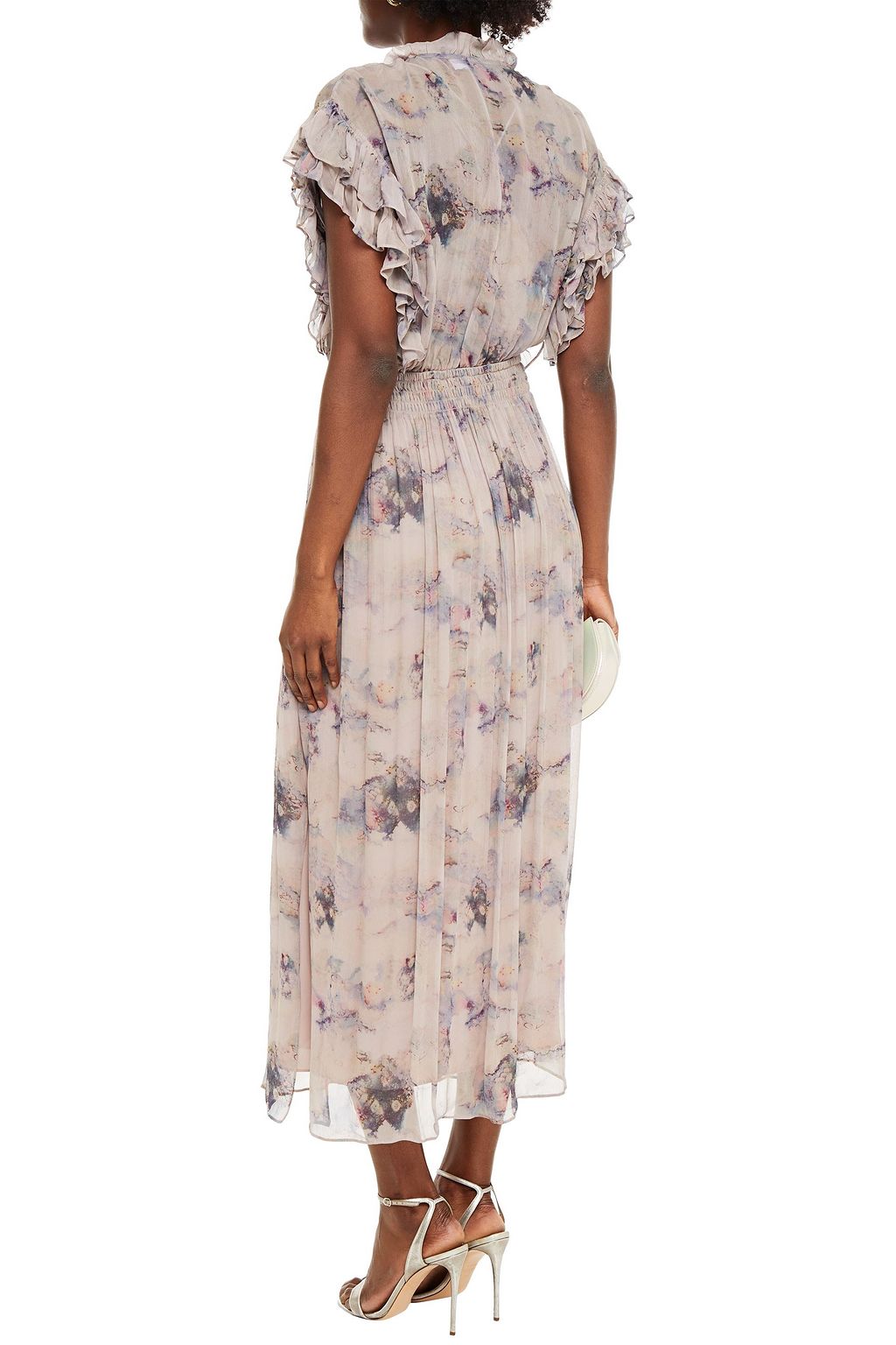 IRO Sault lace-up gathered printed crepon midi dress