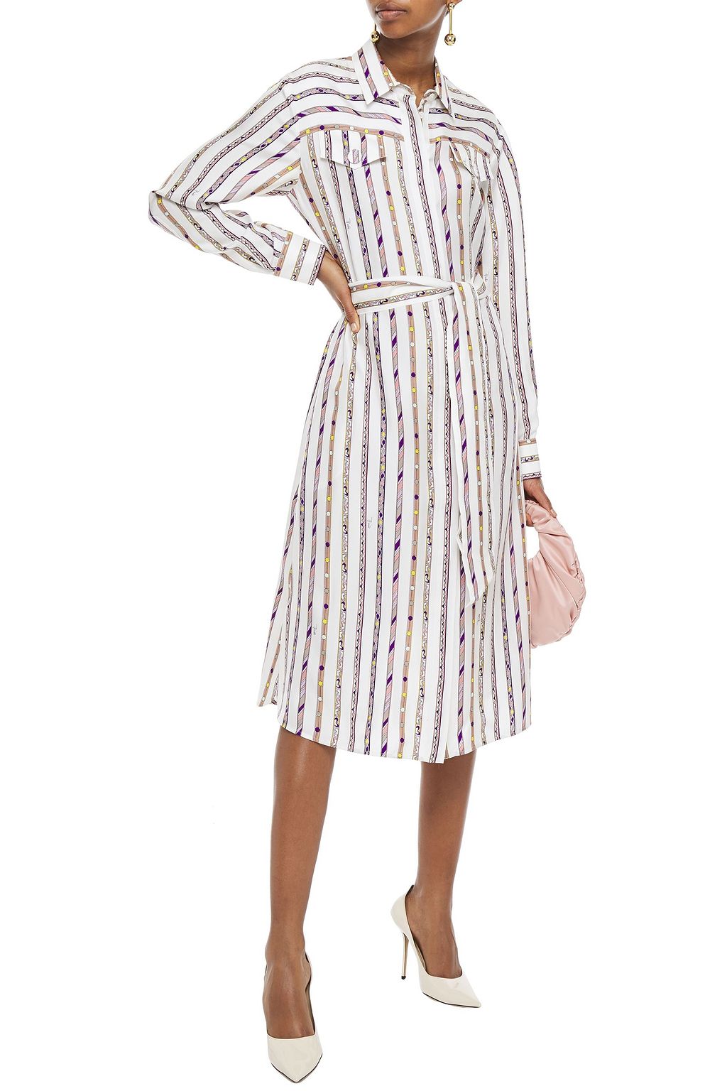 PUCCI Belted printed silk-twill midi shirt dress