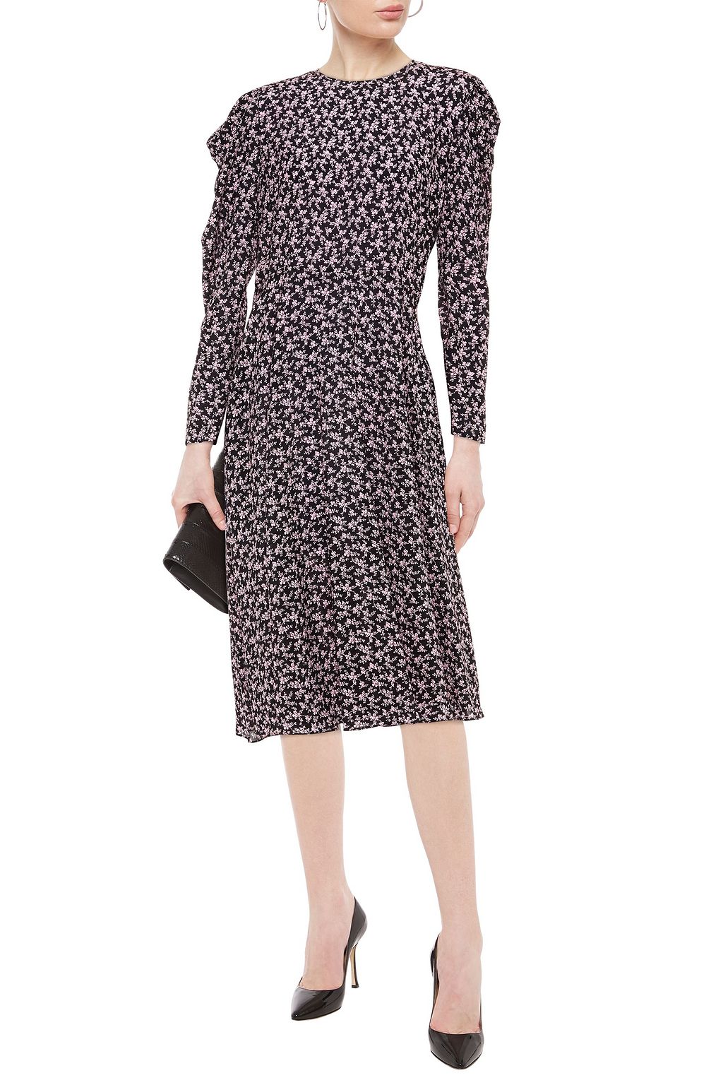 PHILOSOPHY DI LORENZO SERAFINI Gathered floral-print silk crepe de chine midi dress