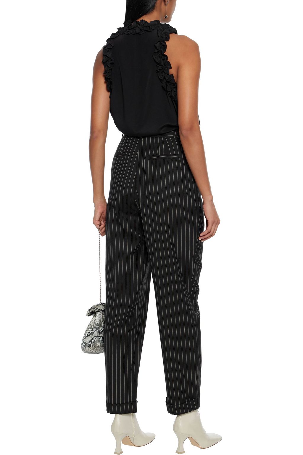 Black Espionage pleated pinstriped wool 