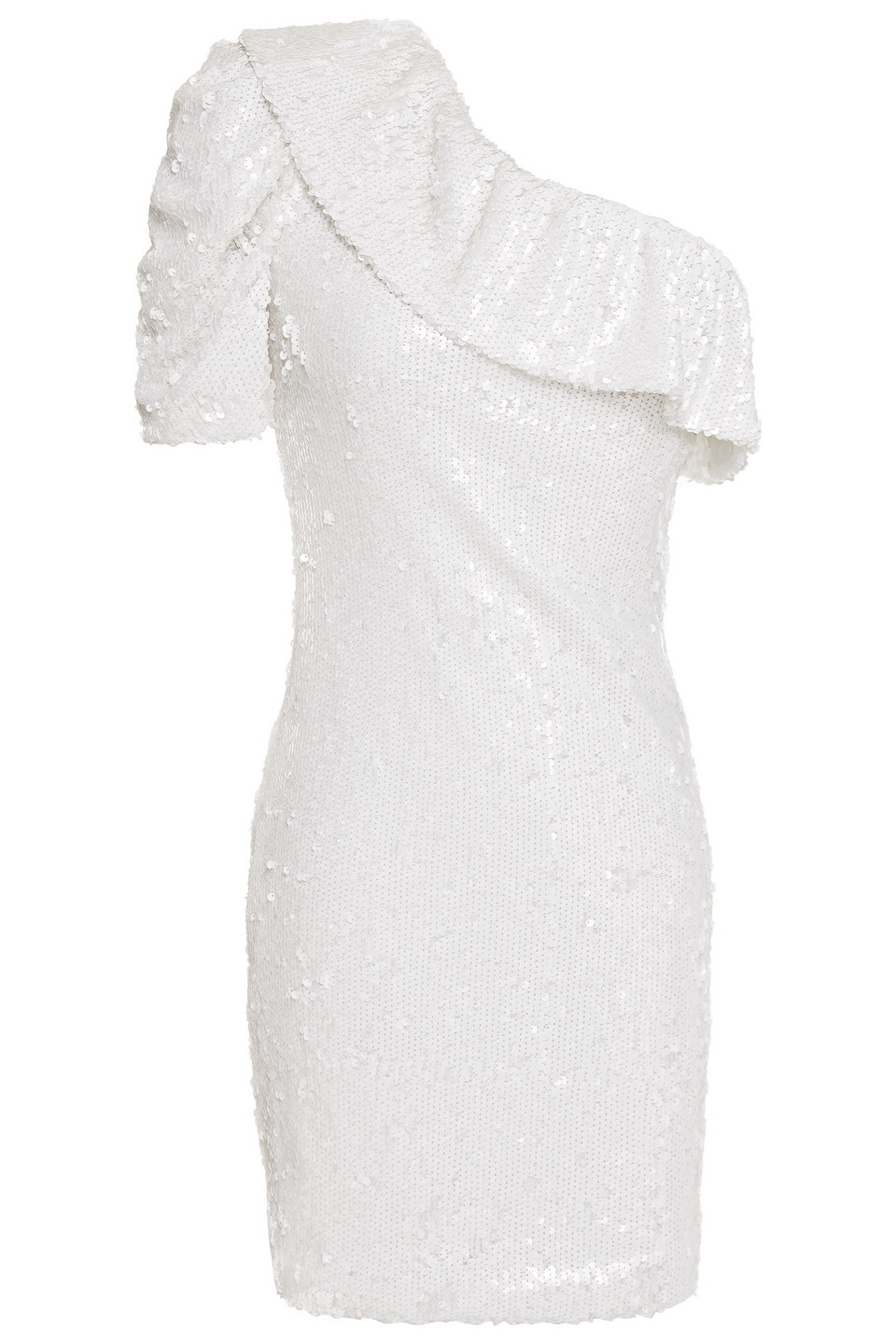 Roxe one-shoulder ruffled sequined tulle mini dress