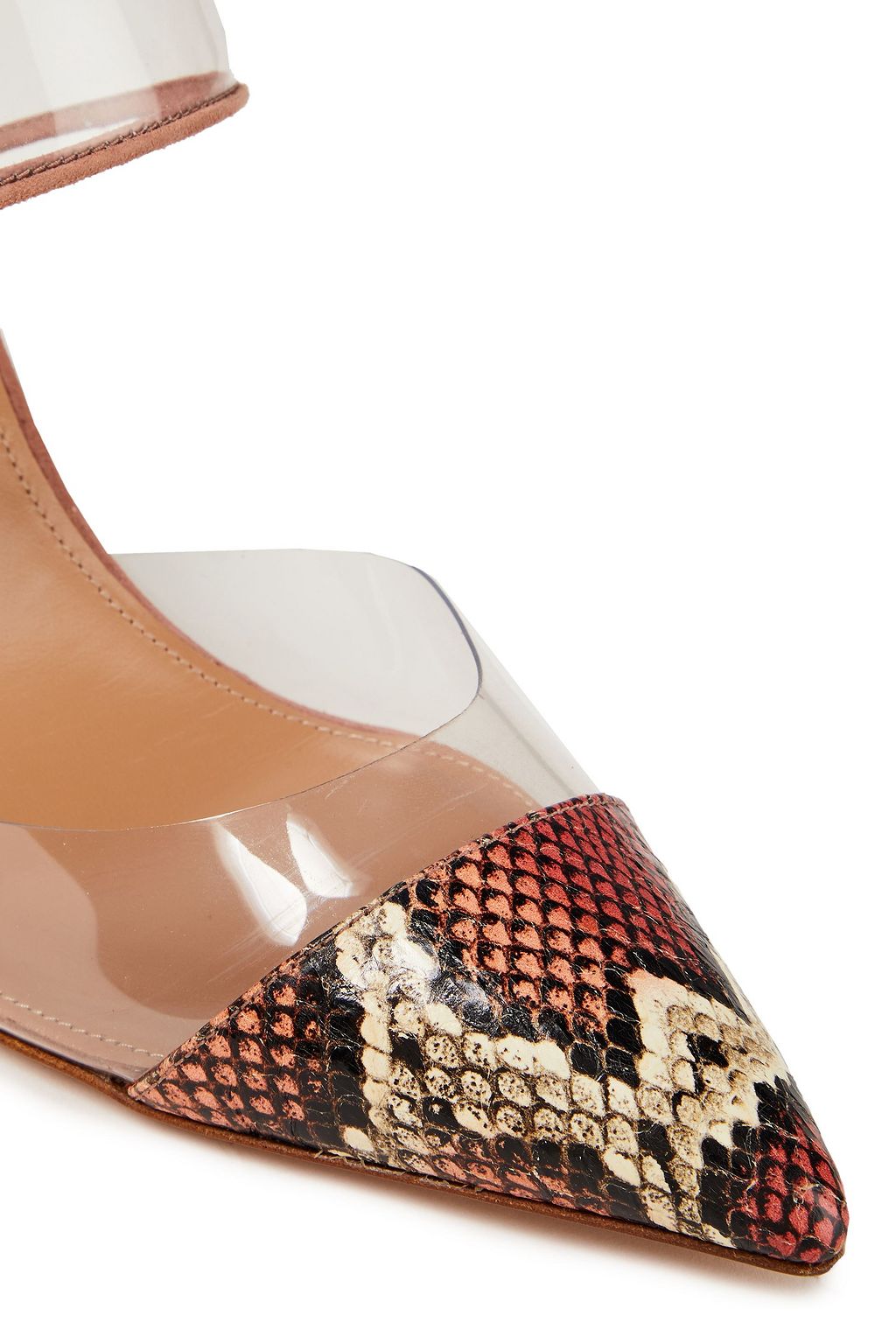 AQUAZZURA Optic 85 suede, elaphe and PVC mules