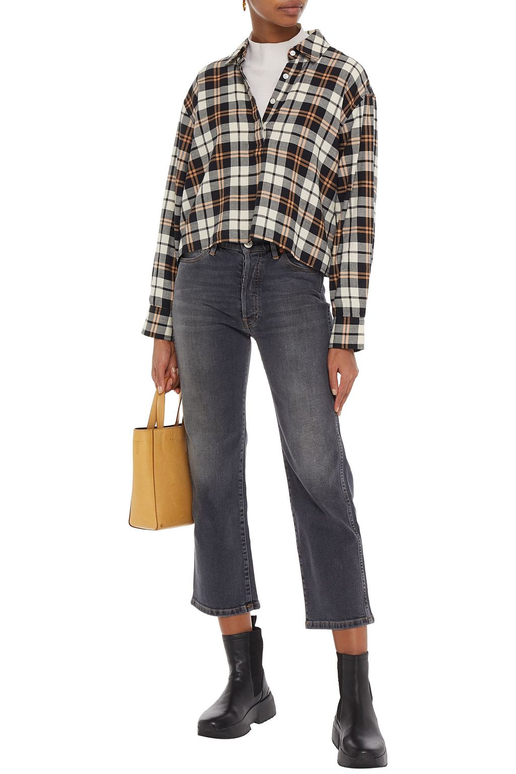 3X1 NYC Cropped faded high-rise straight-leg jeans