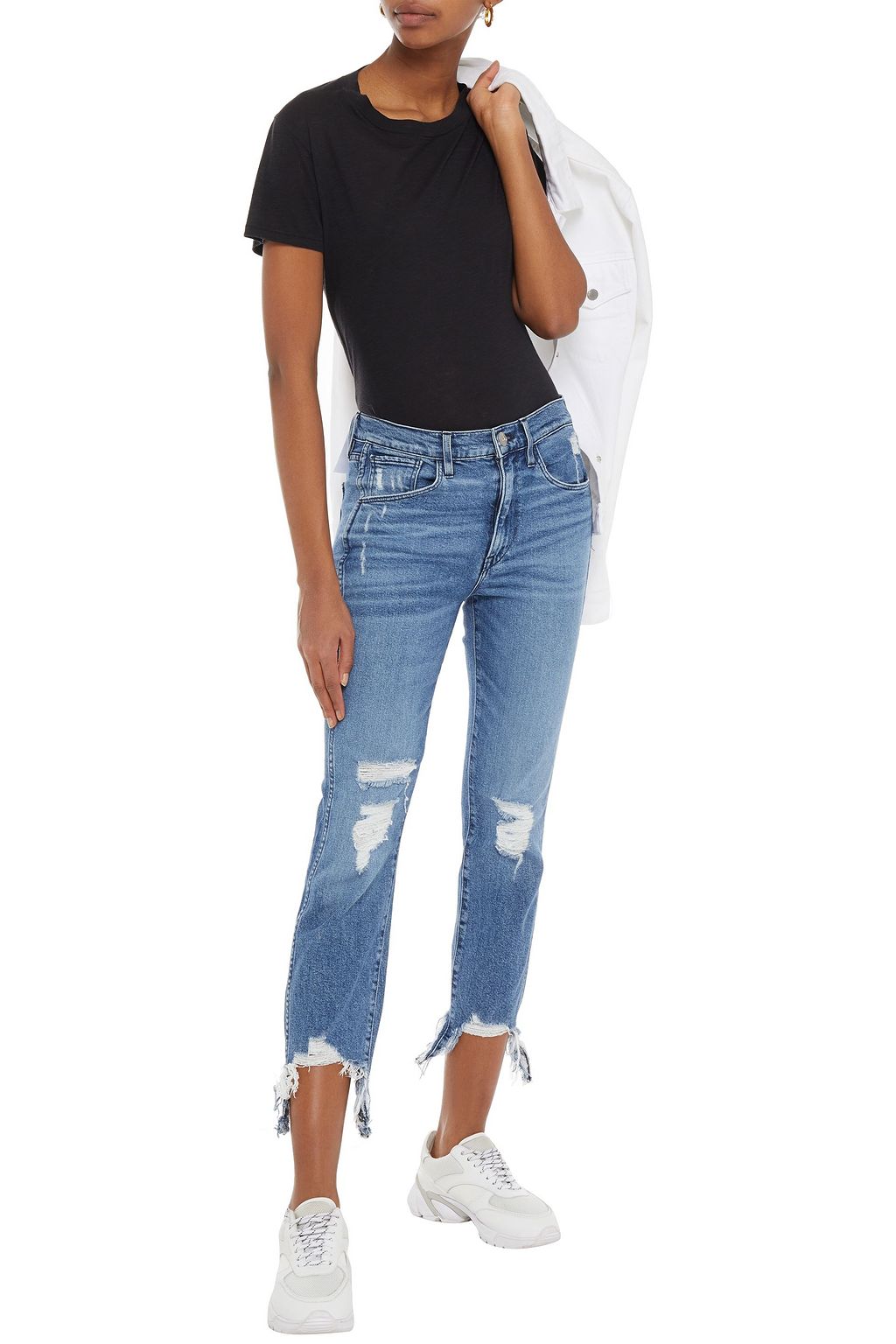 3X1 NYC Straight Authentic cropped distressed high-rise slim-leg jeans