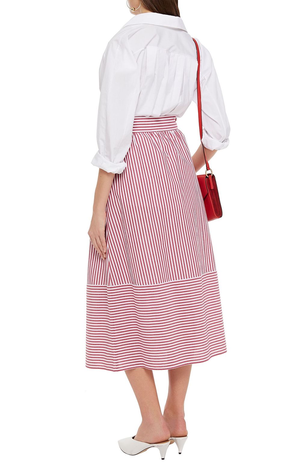 MAJE Belted striped cotton midi skirt