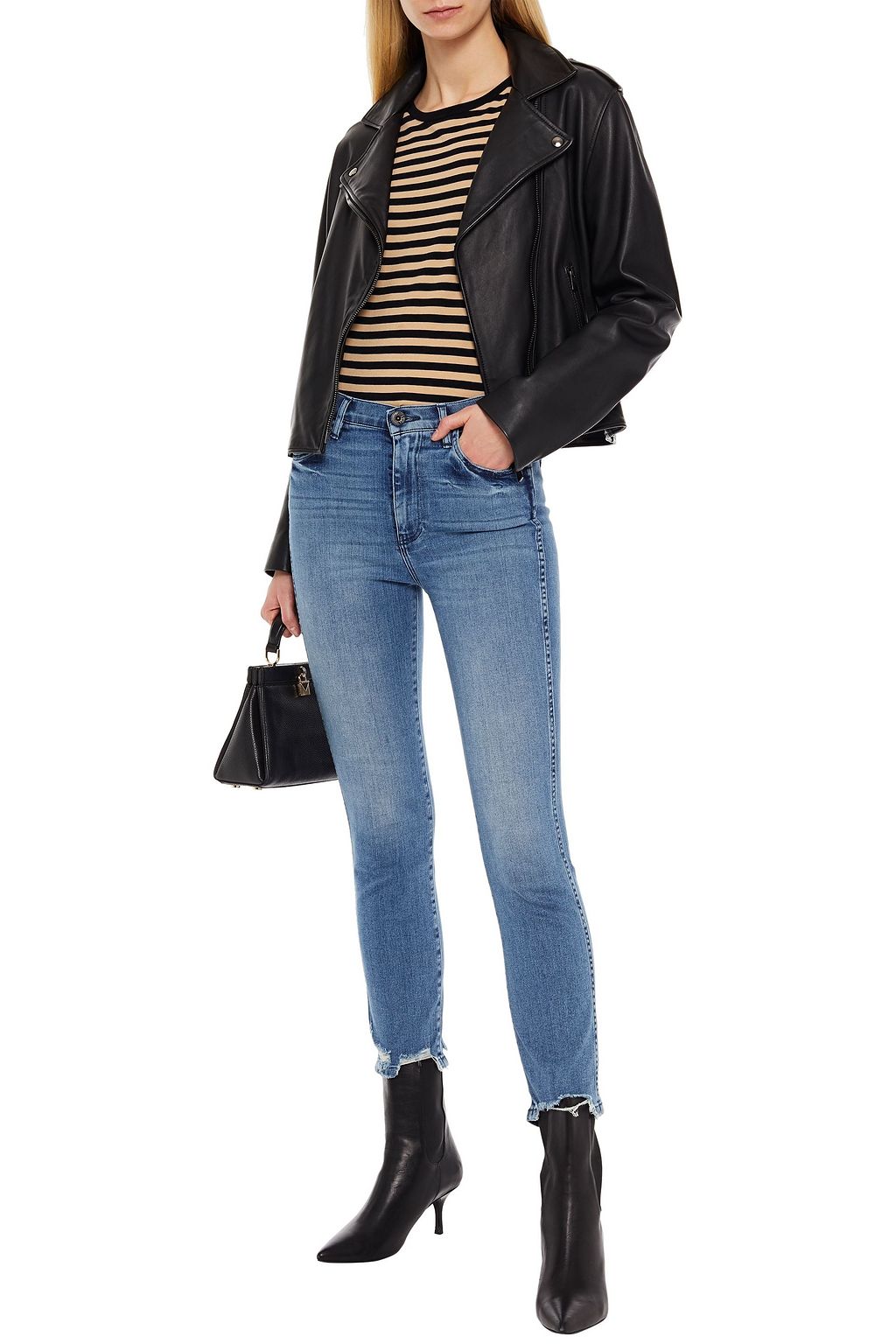 3X1 NYC Cropped frayed faded high-rise slim-leg jeans