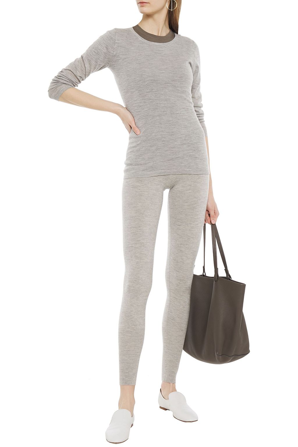 N.PEAL Mélange cashmere and silk-blend leggings