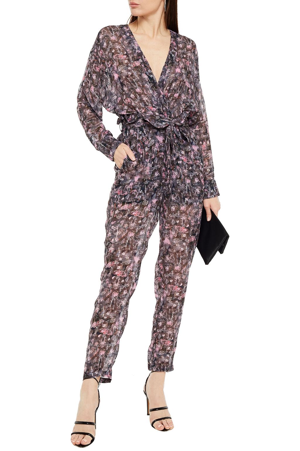 IRO Belted gathered printed georgette jumpsuit