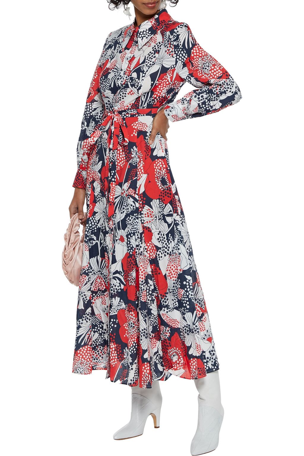 RIXO Maddison printed cotton midi shirt dress