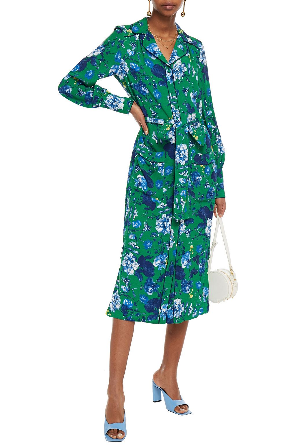 ERDEM Quenna belted floral-print silk-crepe midi dress